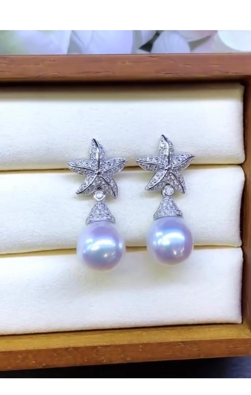 Round Cut GIT Certificate South Sea Pearls Diamonds 18K Gold Earrings For Sale