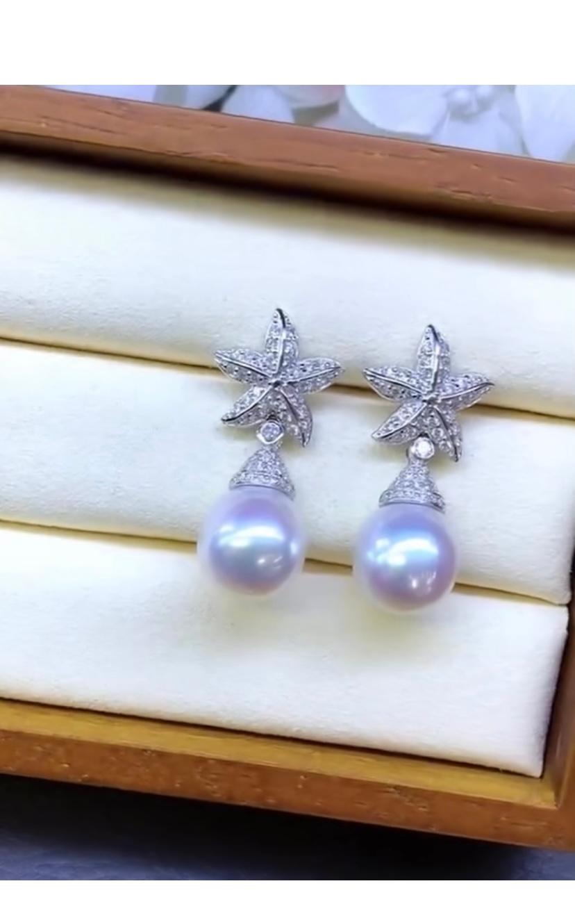 GIT Certificate South Sea Pearls Diamonds 18K Gold Earrings For Sale 1