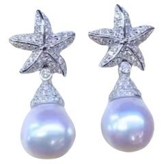 Boucles d'oreilles en or 18 carats avec certificat GIT Perles des mers du Sud et diamants