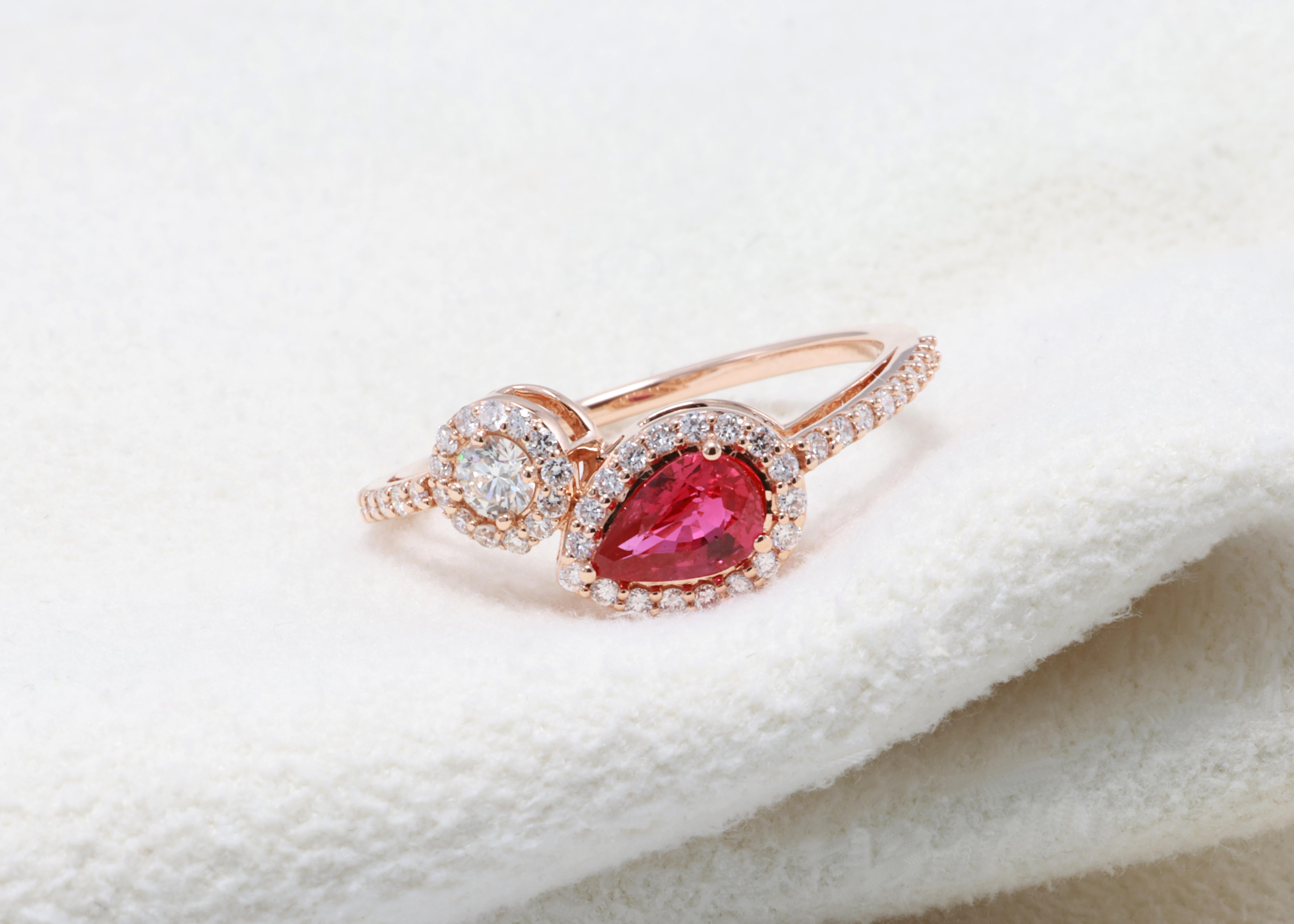 GIT Certified 0.53 Carat Natural Fancy Pinkish Red Ruby Diamond Ring For Sale 5