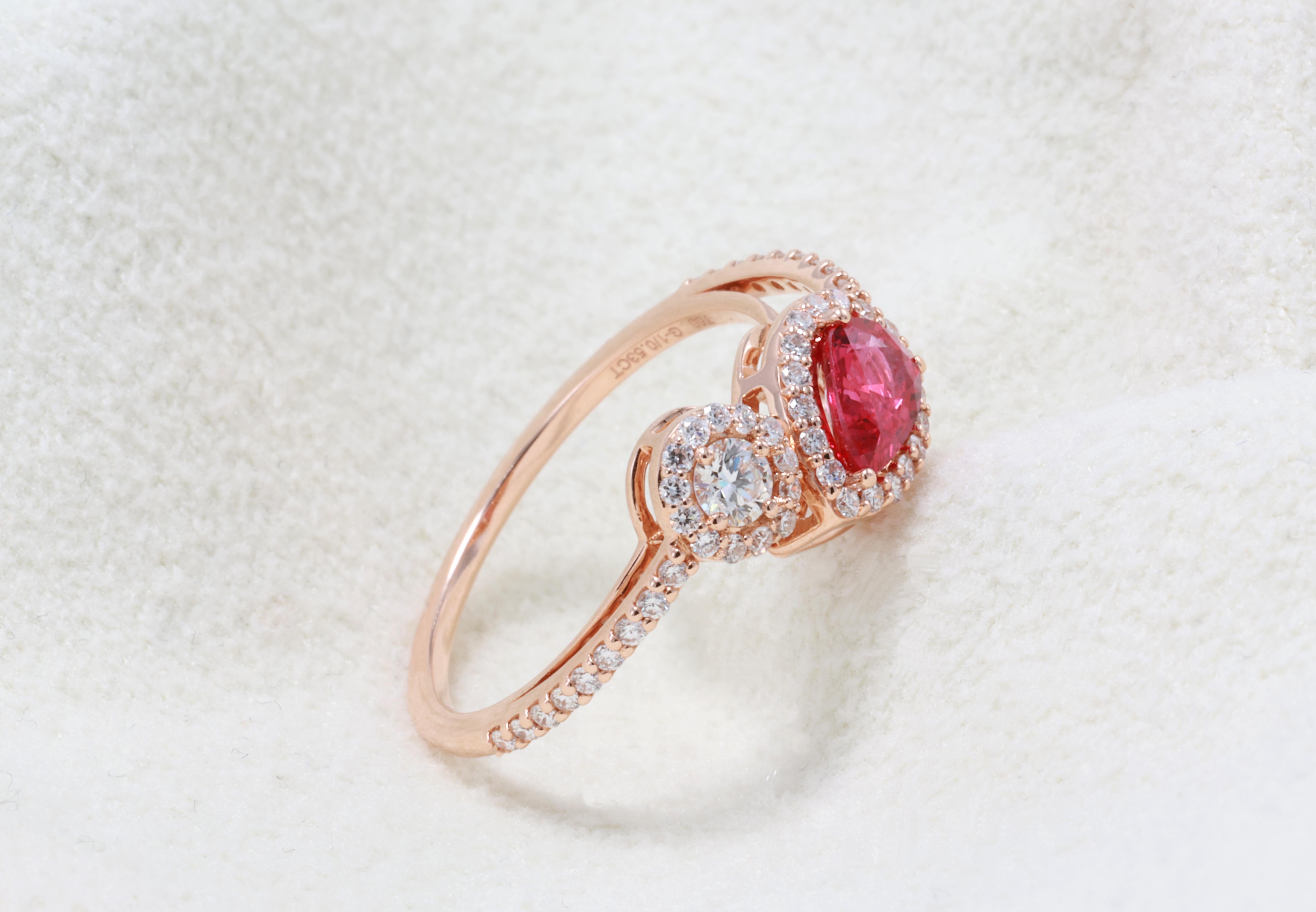 GIT Certified 0.53 Carat Natural Fancy Pinkish Red Ruby Diamond Ring For Sale 6