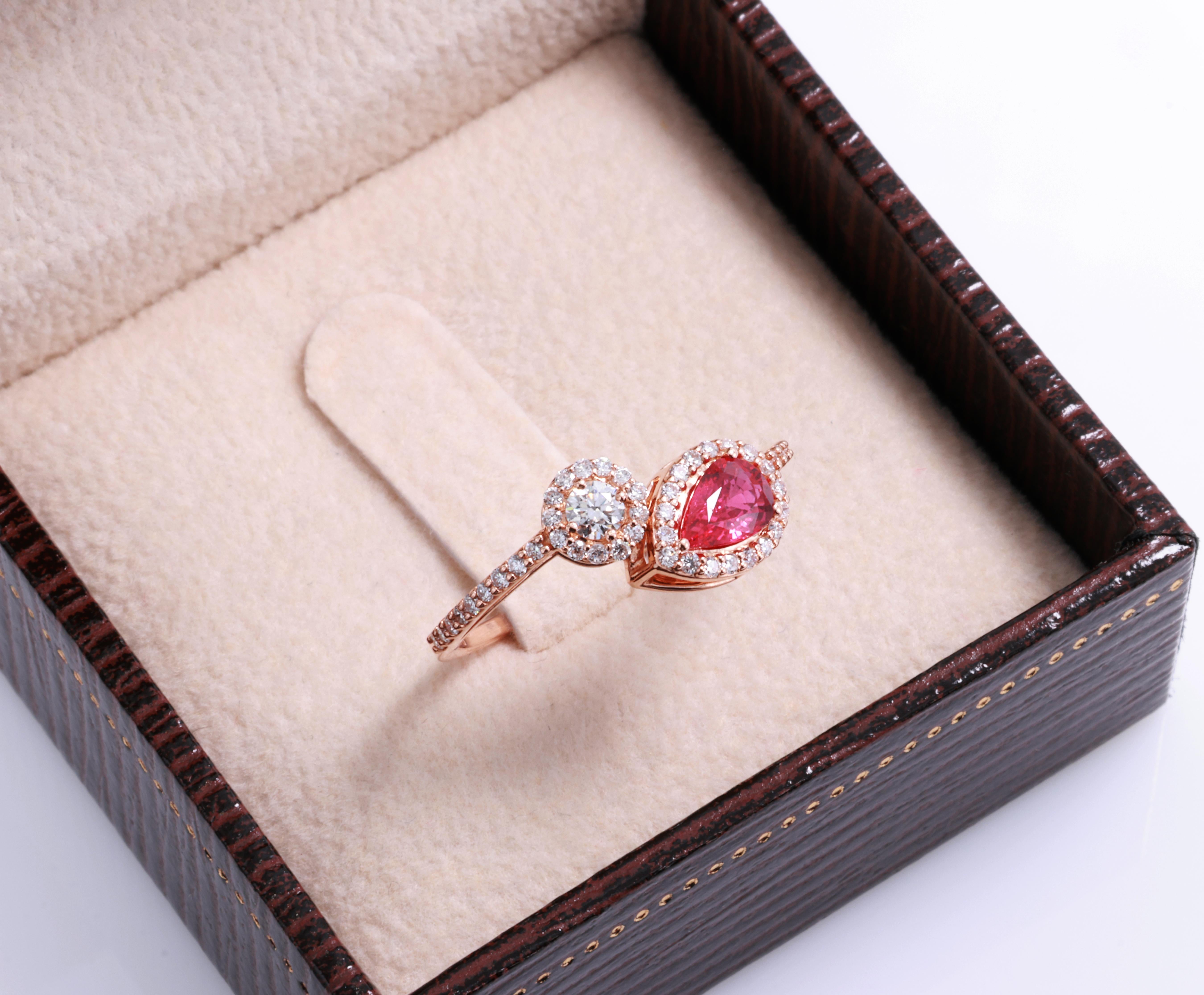 GIT Certified 0.53 Carat Natural Fancy Pinkish Red Ruby Diamond Ring For Sale 7