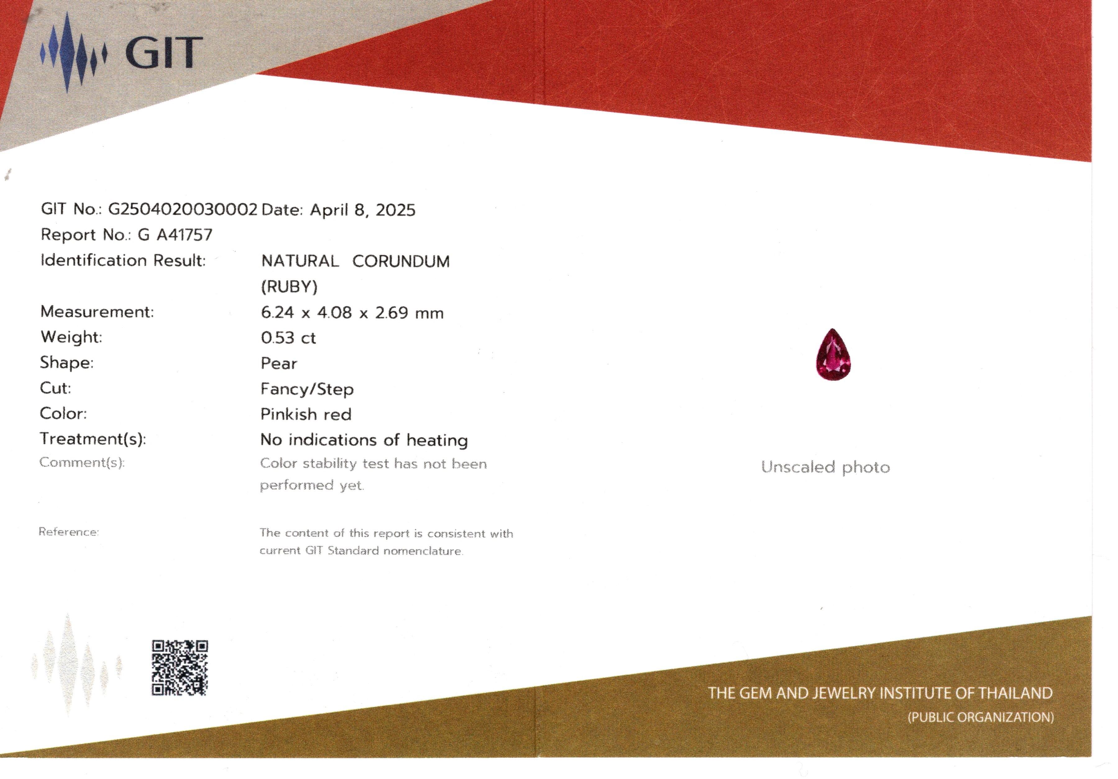 GIT Certified 0.53 Carat Natural Fancy Pinkish Red Ruby Diamond Ring For Sale 8