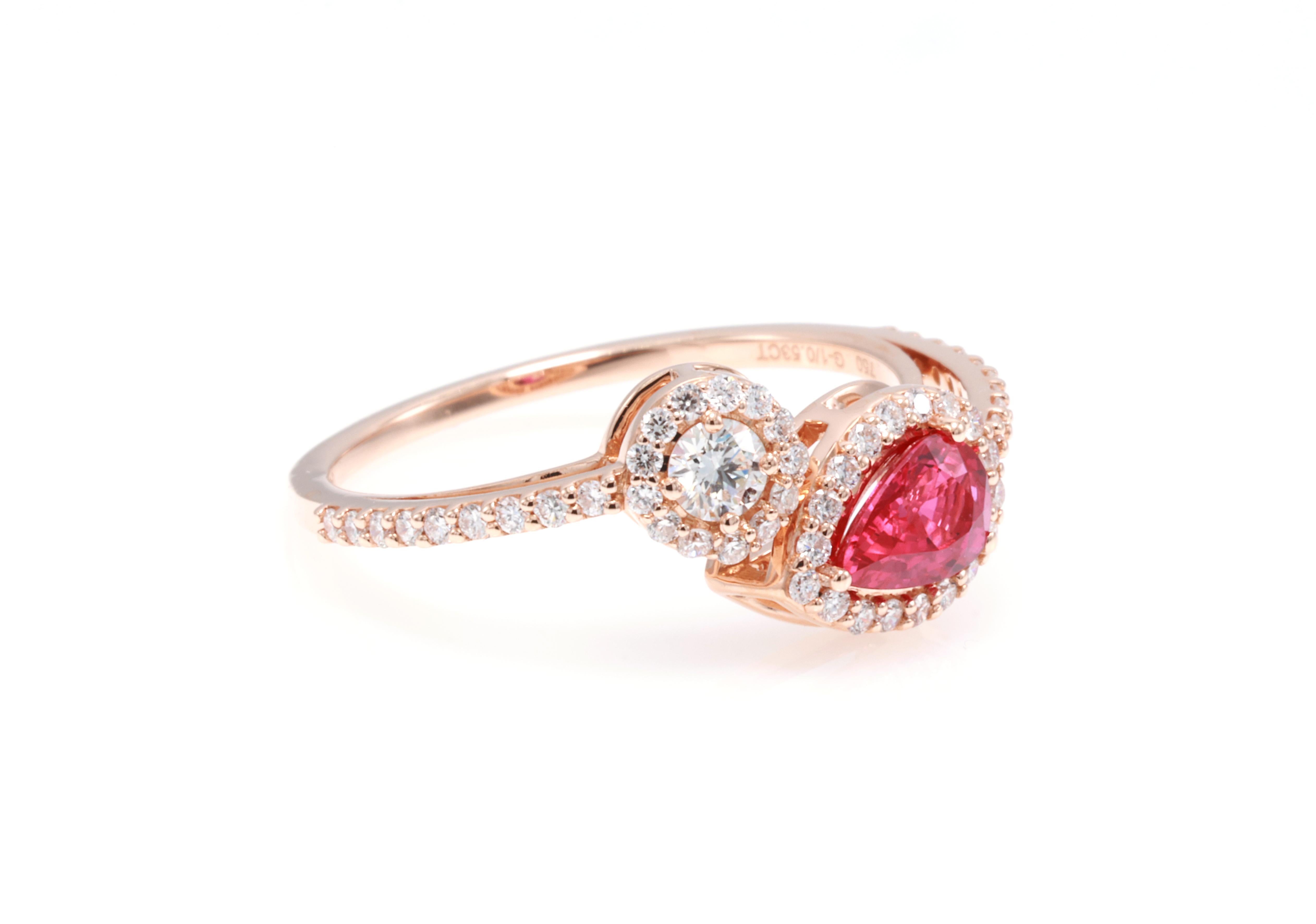 GIT Certified 0.53 Carat Natural Fancy Pinkish Red Ruby Diamond Ring In New Condition For Sale In บางรัก, TH