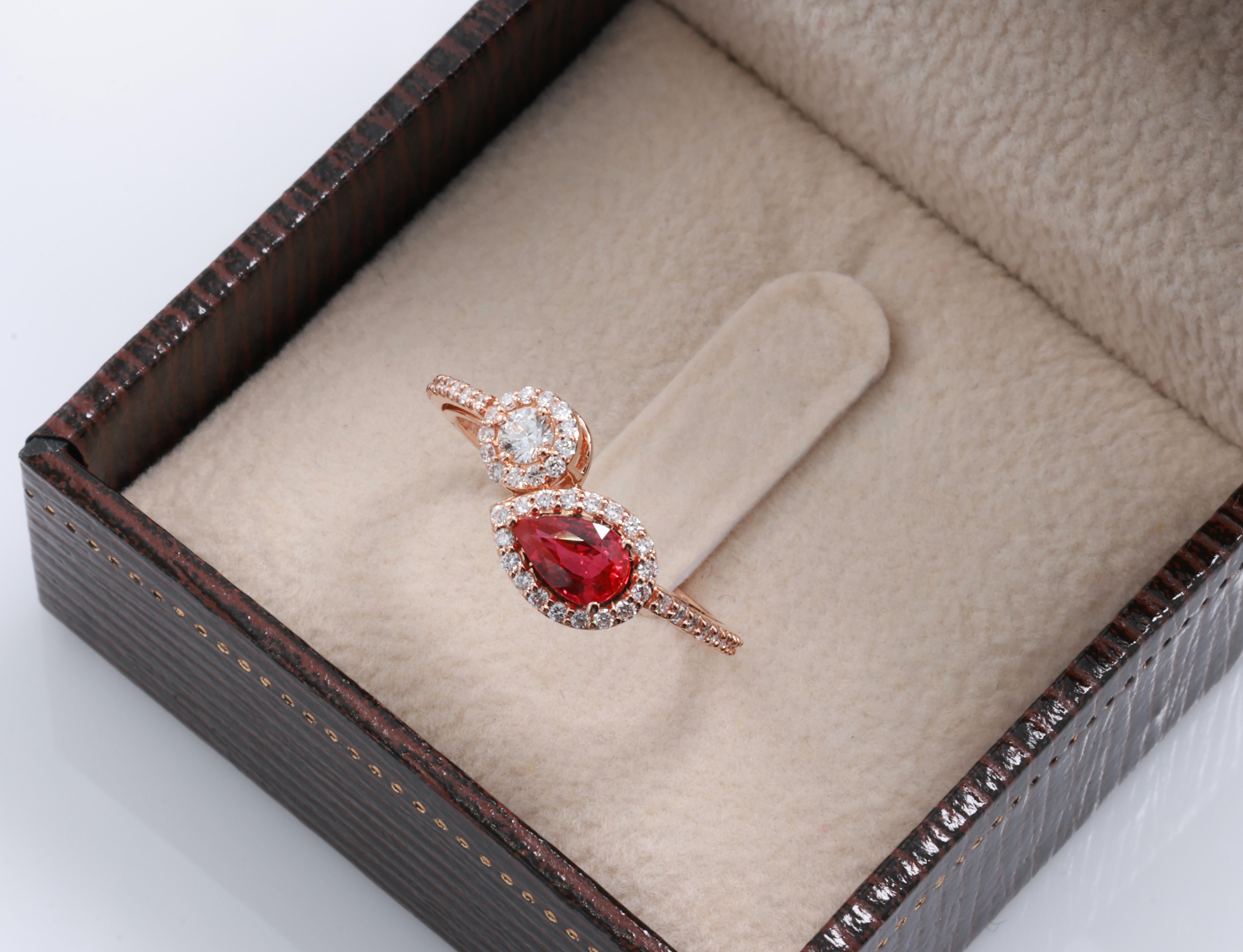 GIT Certified 0.53 Carat Natural Fancy Pinkish Red Ruby Diamond Ring For Sale 3