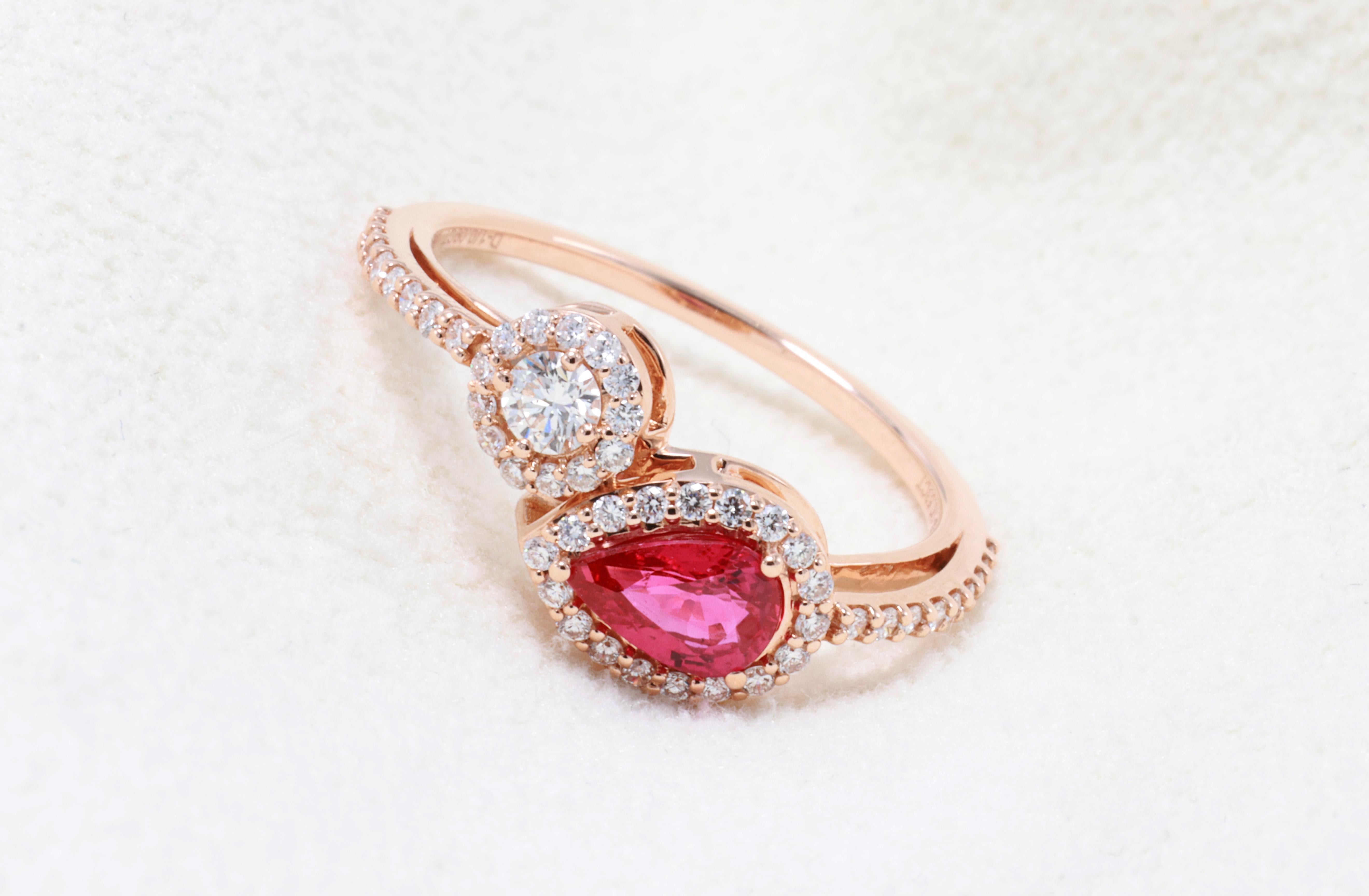 GIT Certified 0.53 Carat Natural Fancy Pinkish Red Ruby Diamond Ring For Sale 4