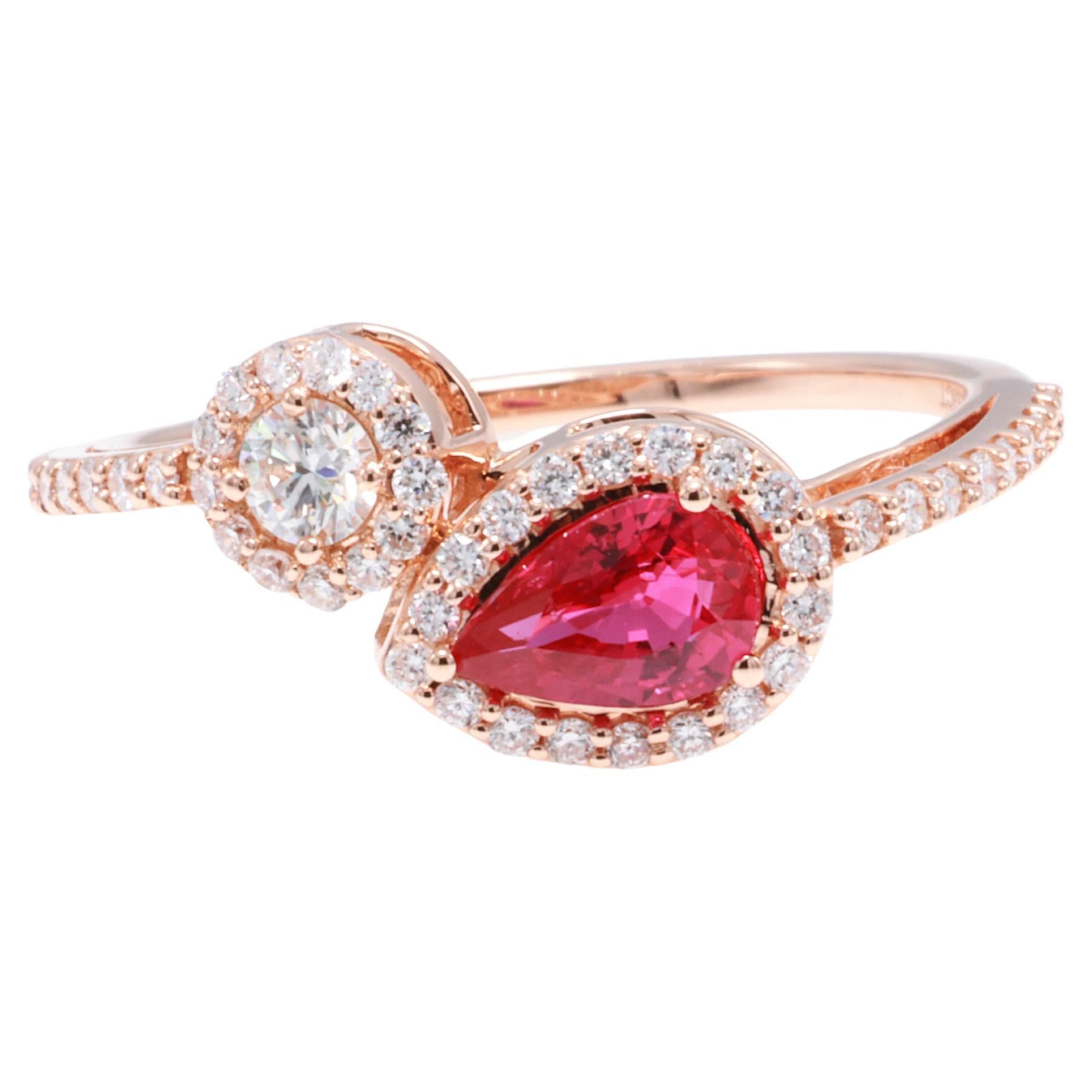 Anello di diamanti di rubino rosso rosato naturale certificato GIT da 0,53 carati