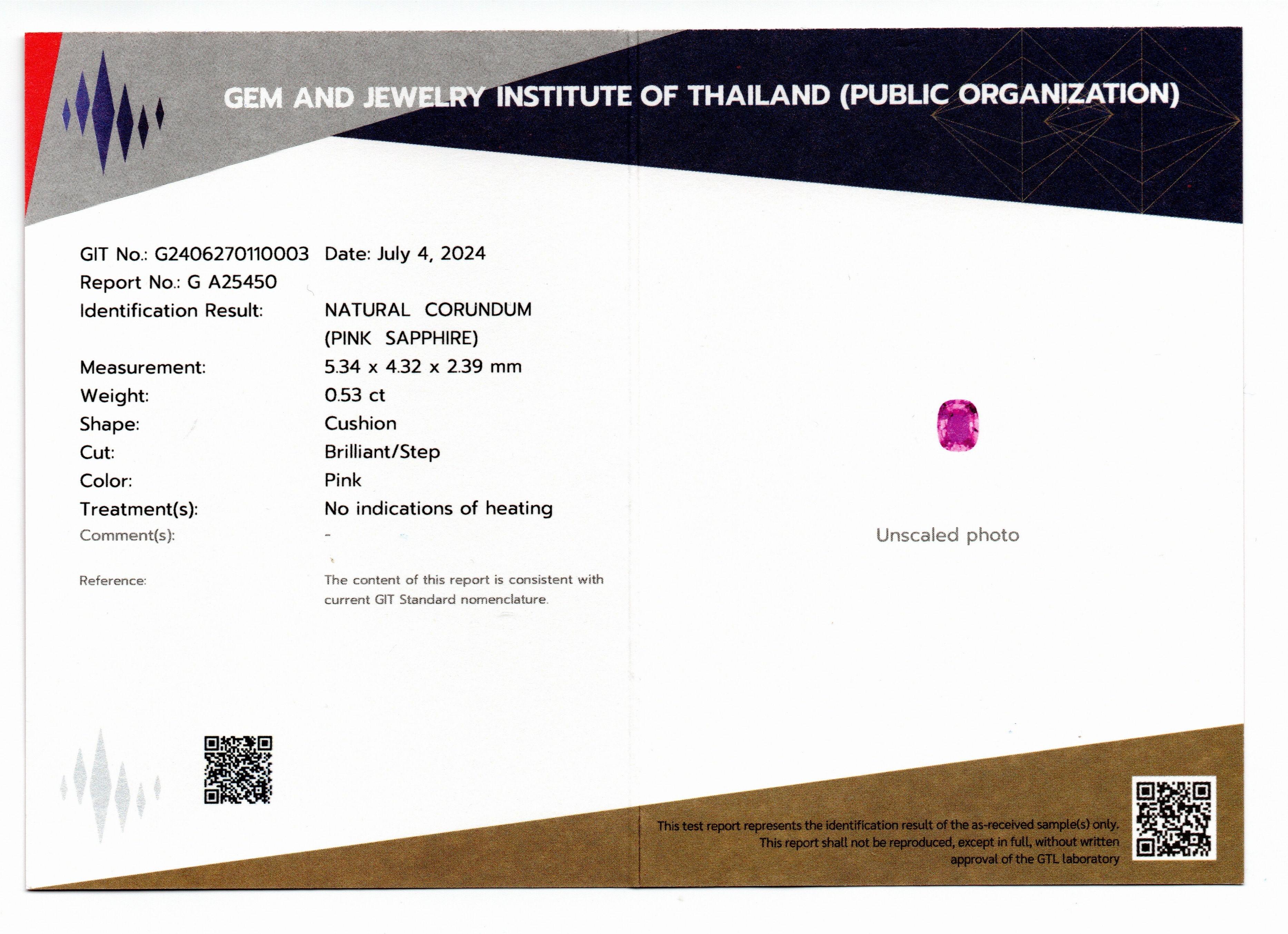 GIT Certified 0.53 Carat Pink Sapphire Ring For Sale 11