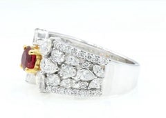 GIT Certified 0.57 Carat Natural Burma Ruby Round Heated Diamond Ring