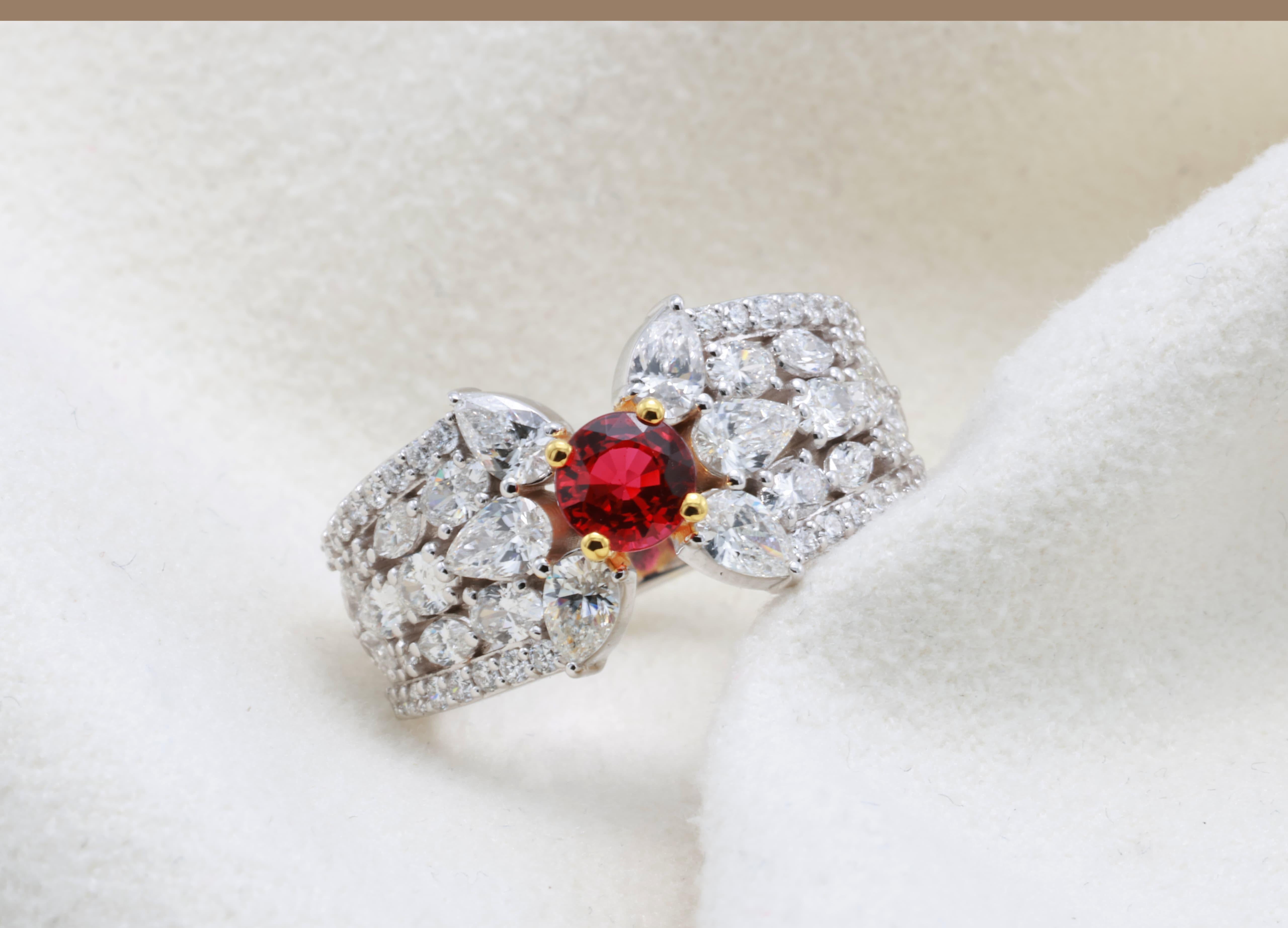 GIT-zertifiziert 0,57 Karat natürlichen Burma Rubin Runde erhitzt Diamant-Ring für Damen oder Herren im Angebot