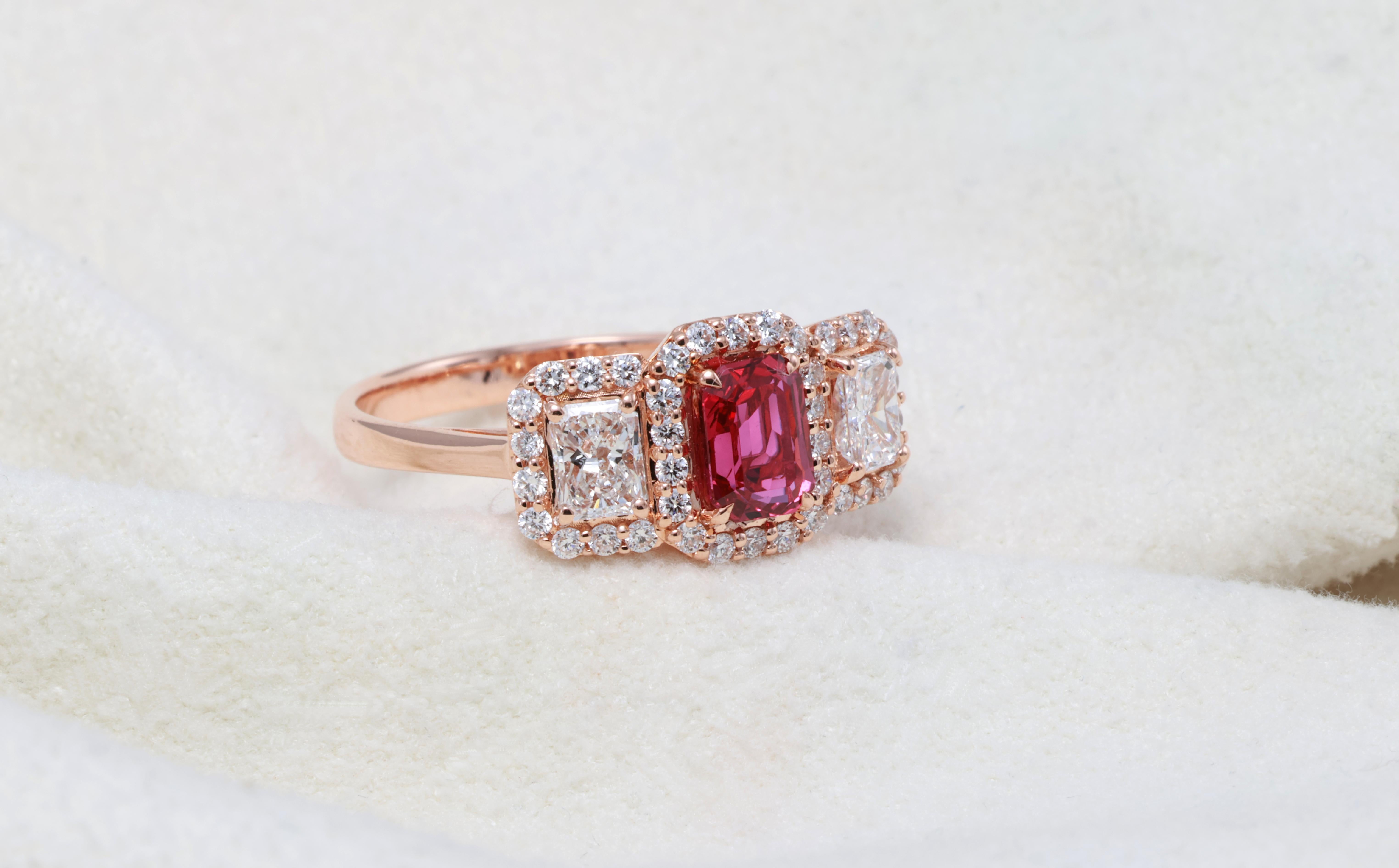 Bague en diamant certifié GIT de 0,67 carat en rubis rouge naturel en vente 6
