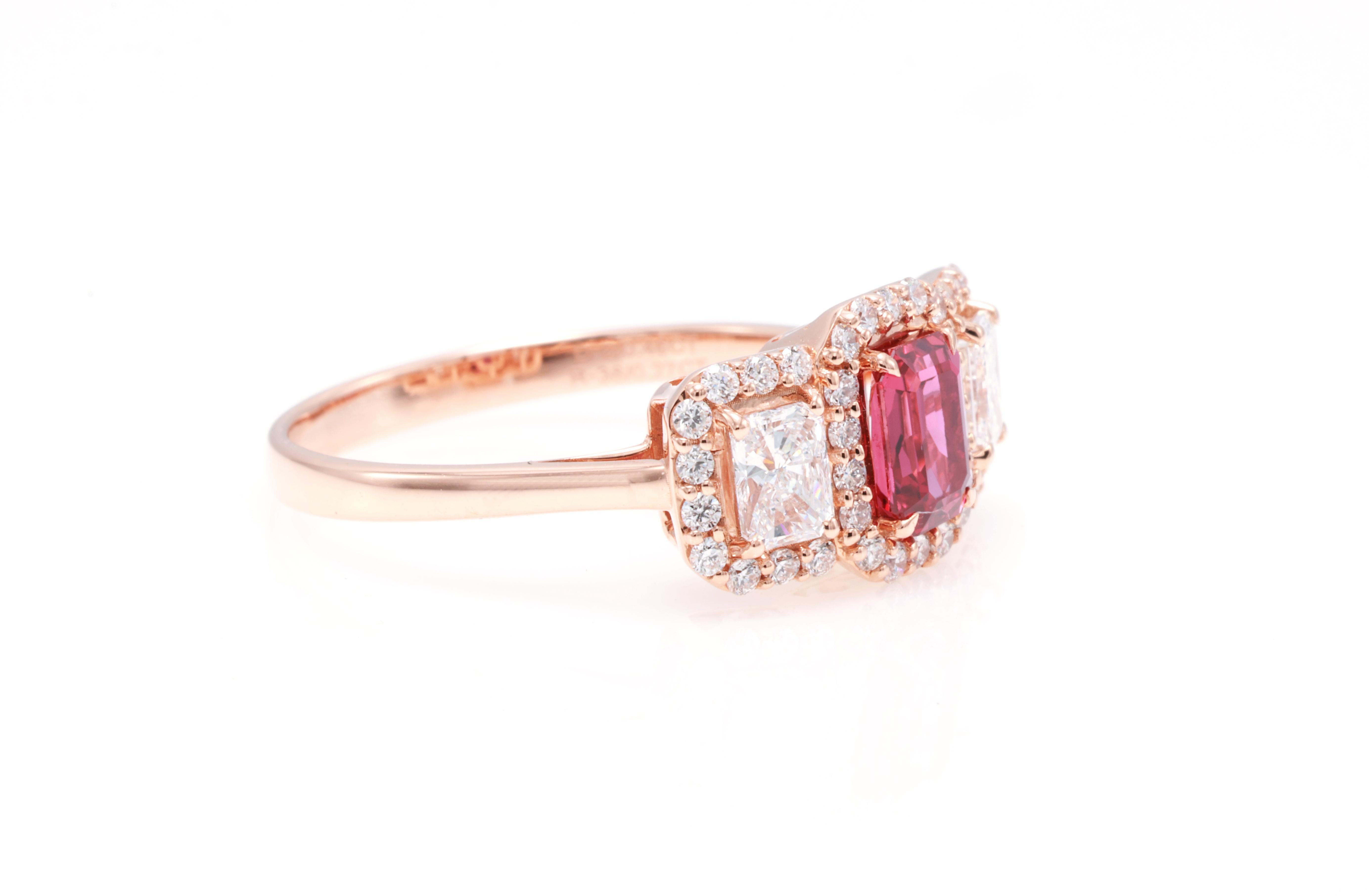 Bague en diamant certifié GIT de 0,67 carat en rubis rouge naturel Unisexe en vente