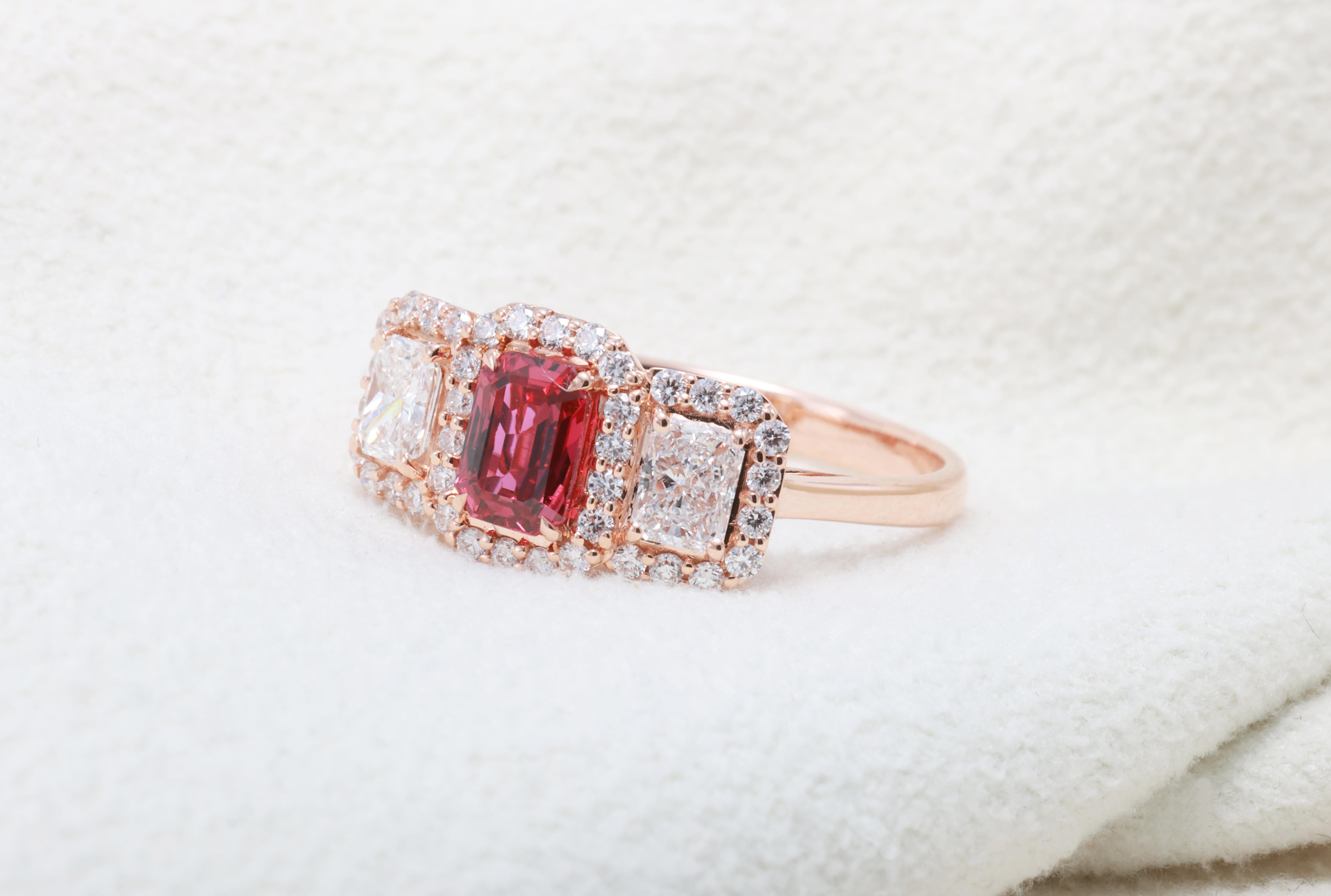 Bague en diamant certifié GIT de 0,67 carat en rubis rouge naturel en vente 4