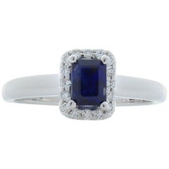 GIT Certified 0.98 Carat Emerald cut Blue Sapphire And Diamond Cocktail Ring