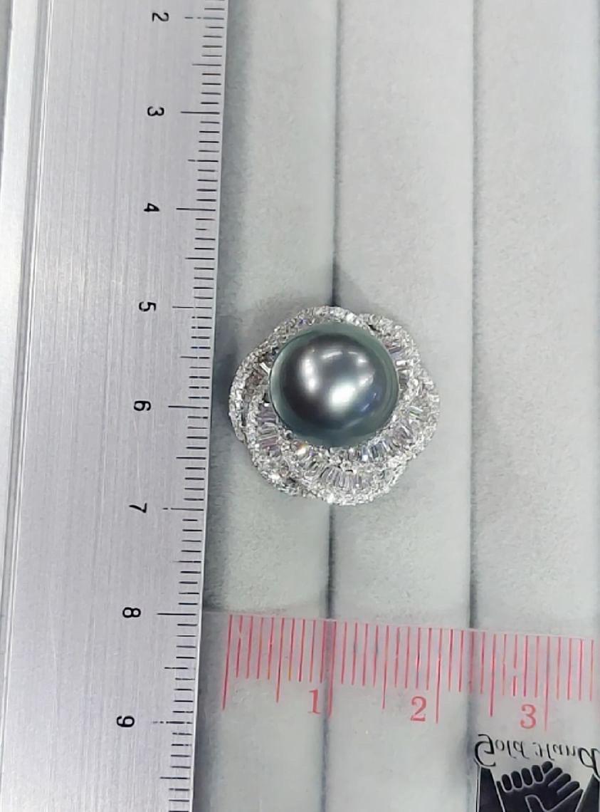 Women's GIT Certified 12mm Tahitian Pearls Diamonds 18K Gold Earrings  For Sale