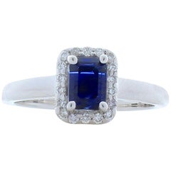 GIT Certified 1.70 Carat Emerald Cut Blue Sapphire And Diamond Cocktail Ring