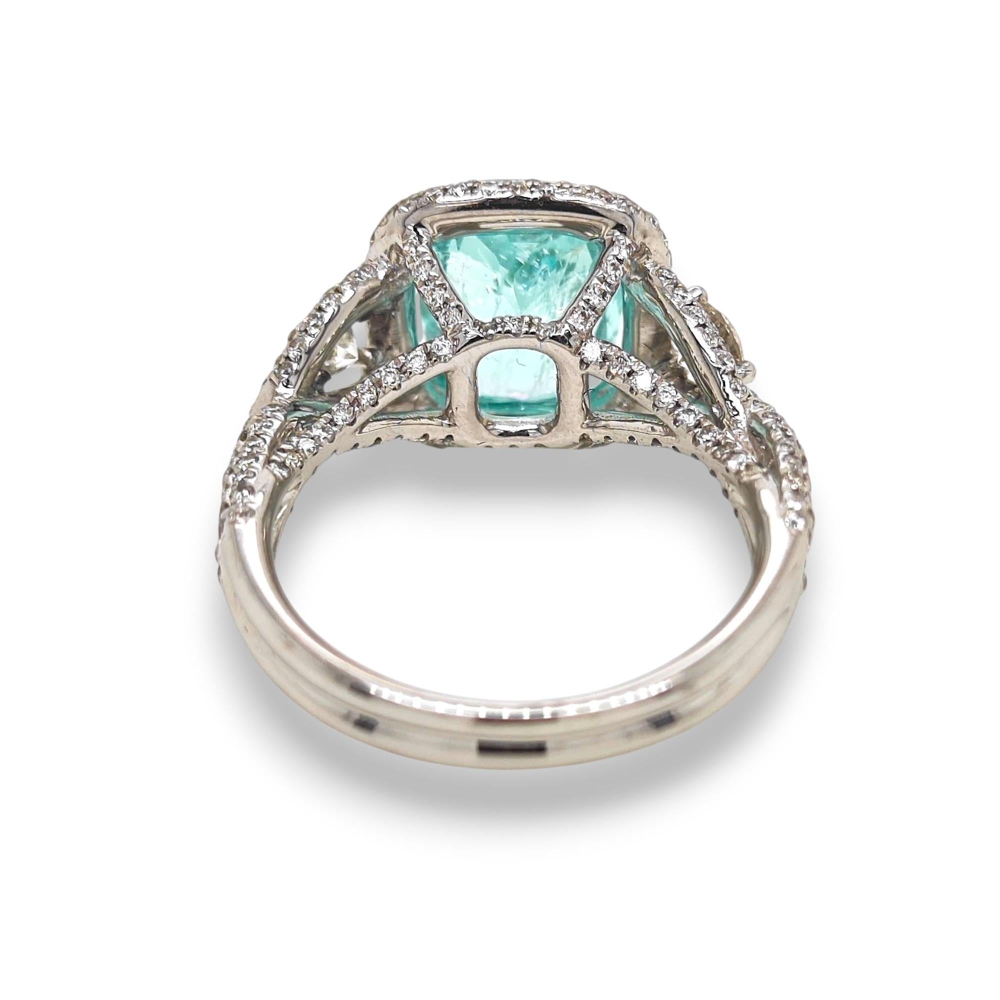 Taille mixte Bague en or blanc certifiée GIT 4,5 carats Tourmaline Paraiba diamant blanc en vente