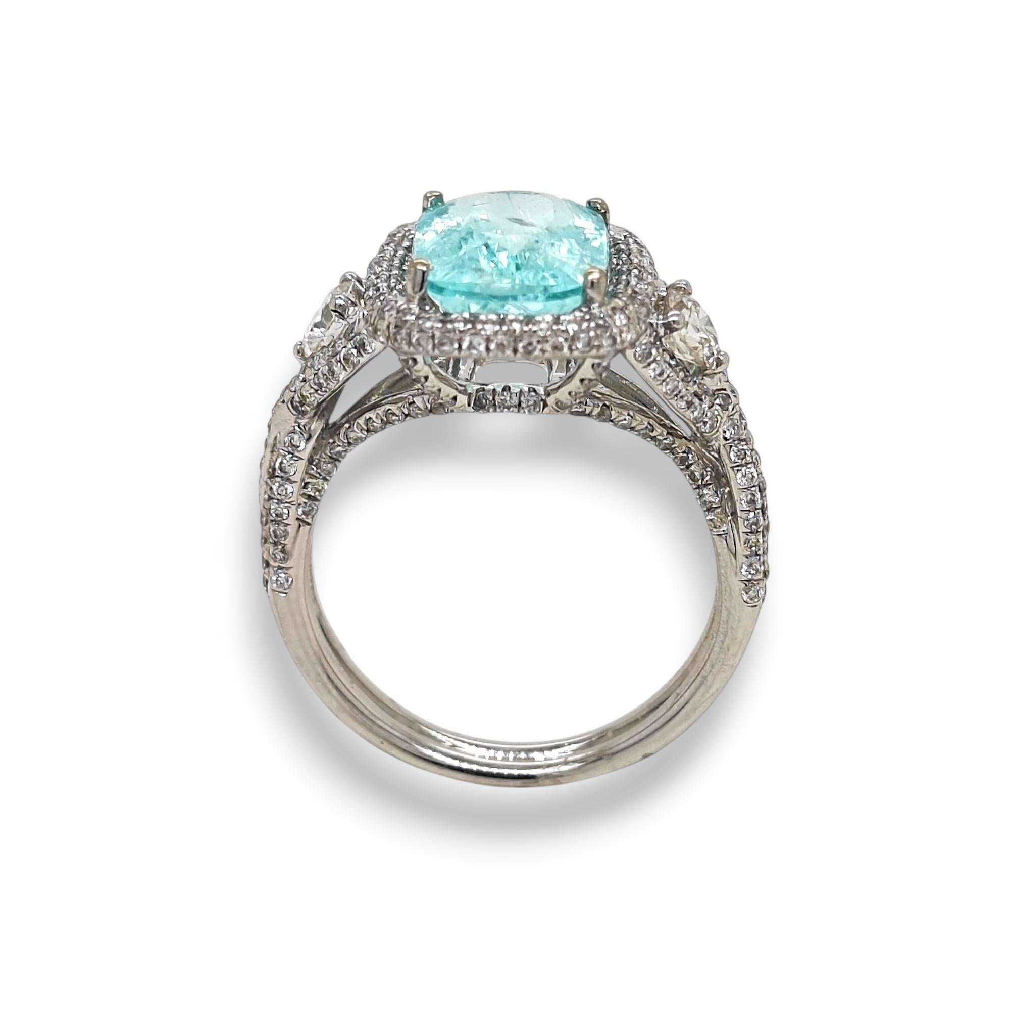 Bague en or blanc certifiée GIT 4,5 carats Tourmaline Paraiba diamant blanc Neuf - En vente à New York, NY