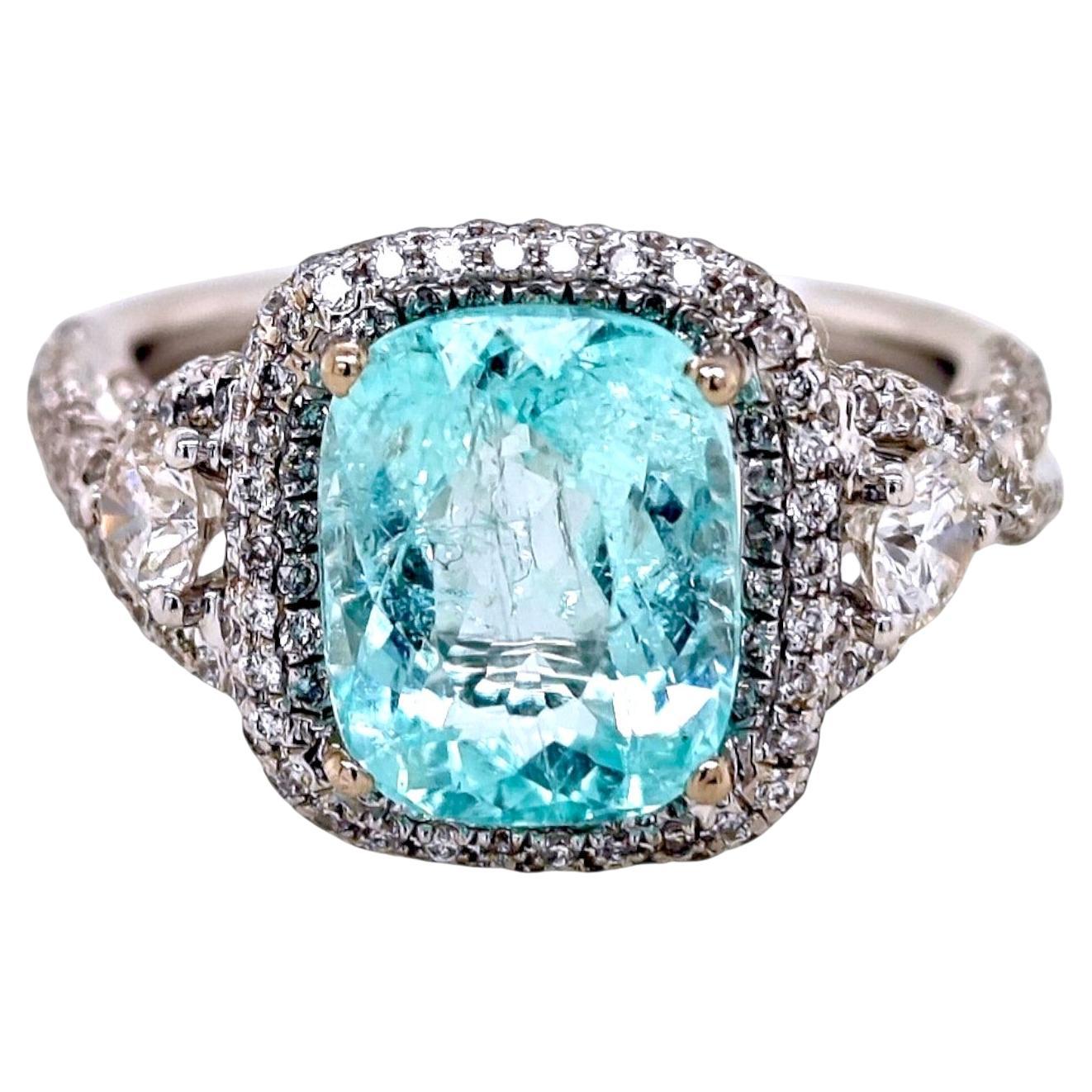 Bague en or blanc certifiée GIT 4,5 carats Tourmaline Paraiba diamant blanc