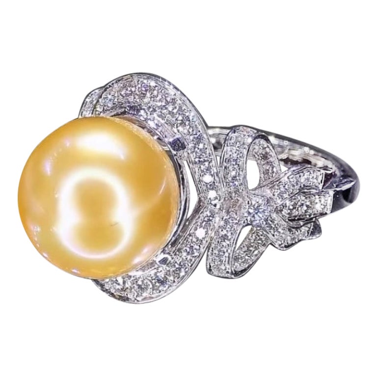 GIT Certified Golden Pearl Diamonds 18K Gold Ring For Sale