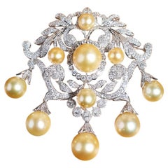 GIT Certified Golden Pearls 6.00 Ct Diamonds Broche/Pendentif  Or 18K