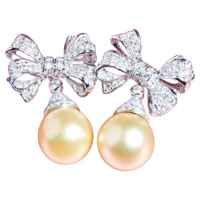 Orecchini in oro 18 carati con diamanti e perle d'oro certificati GIT