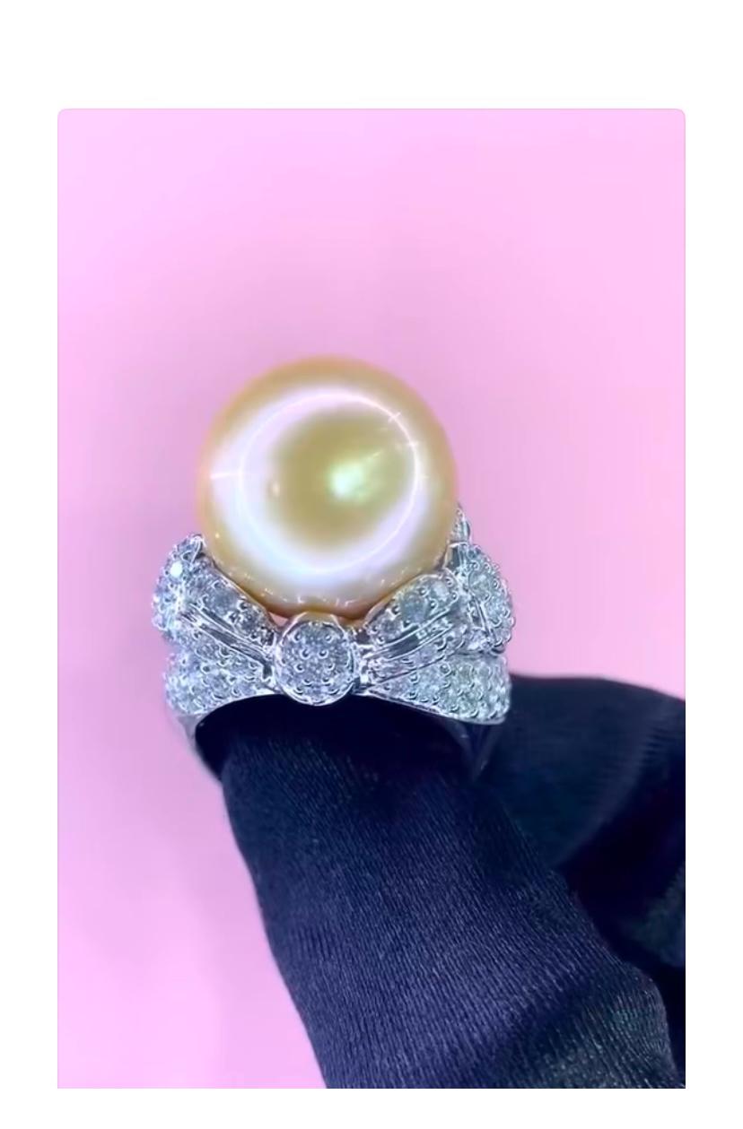 Bague en or 18 carats certifiée GIT avec perles des mers du Sud et diamants de 3,00 carats en vente 2