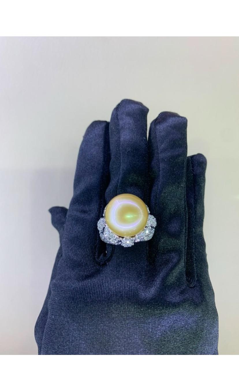 Bague en or 18 carats certifiée GIT avec perles des mers du Sud et diamants de 3,00 carats en vente 4