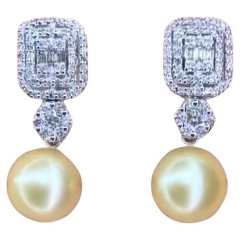 GIT Certified Golden South Sea Pearl Diamonds 18K Gold Earrings