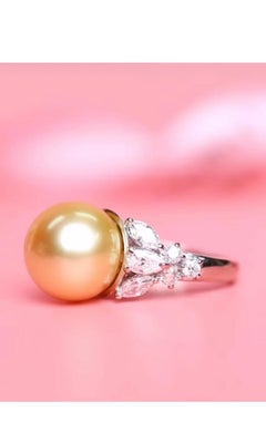 GIT zertifiziert Goldene Südsee Perle Diamanten 18k Gold Ring