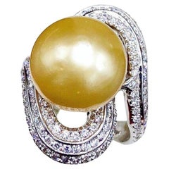 Anello d'oro certificato GIT con perle dei mari del sud e diamanti in oro 18 carati