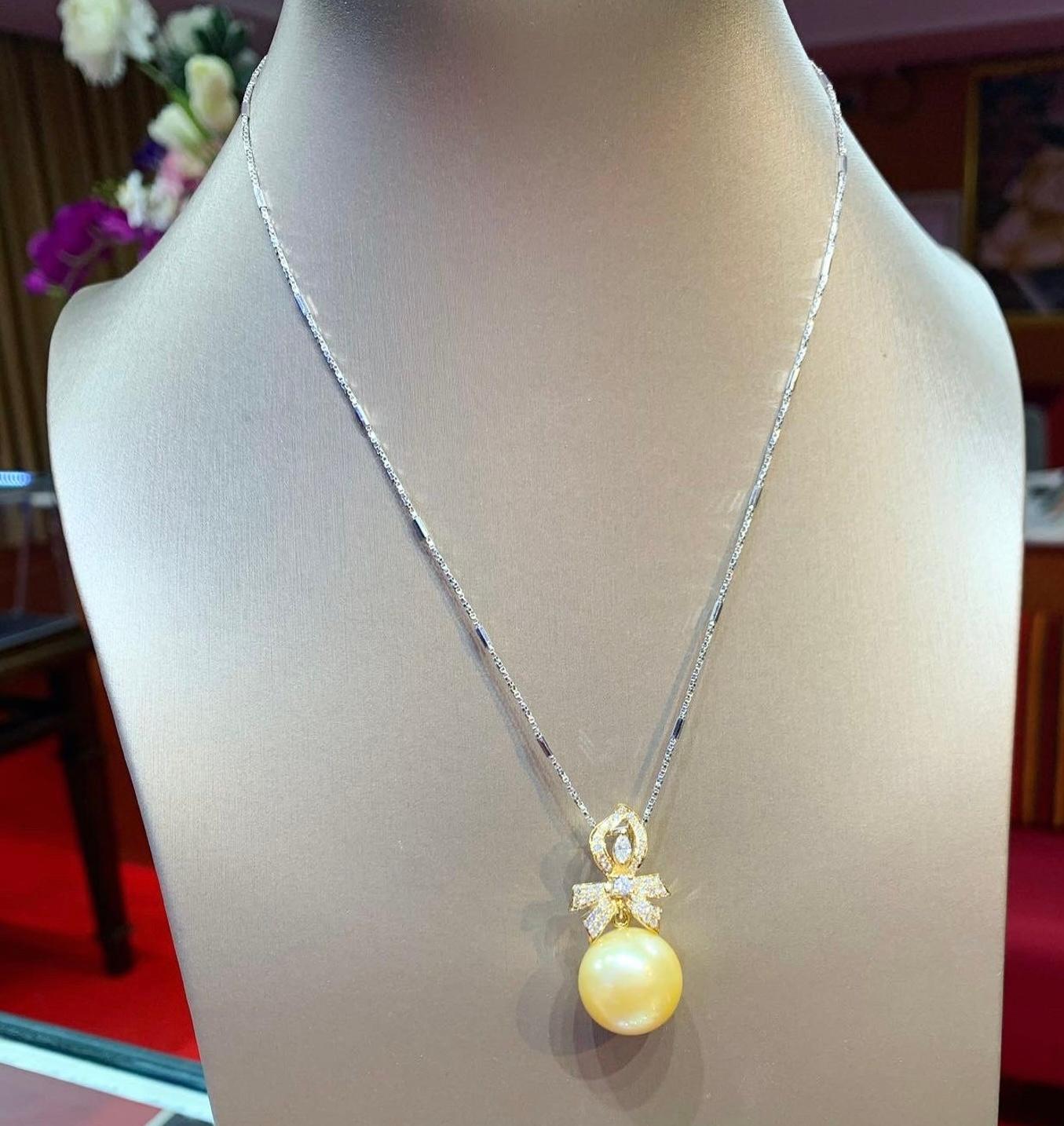 Perle d'oro dei mari del sud certificate GIT 1,80 carati di diamanti in oro 18k in vendita 2