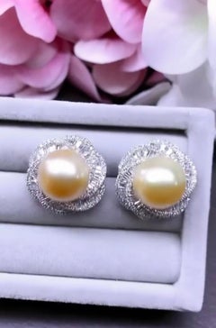 18K Gold Earrings by Nikabell with Pearls & 2.82ct Diamonds