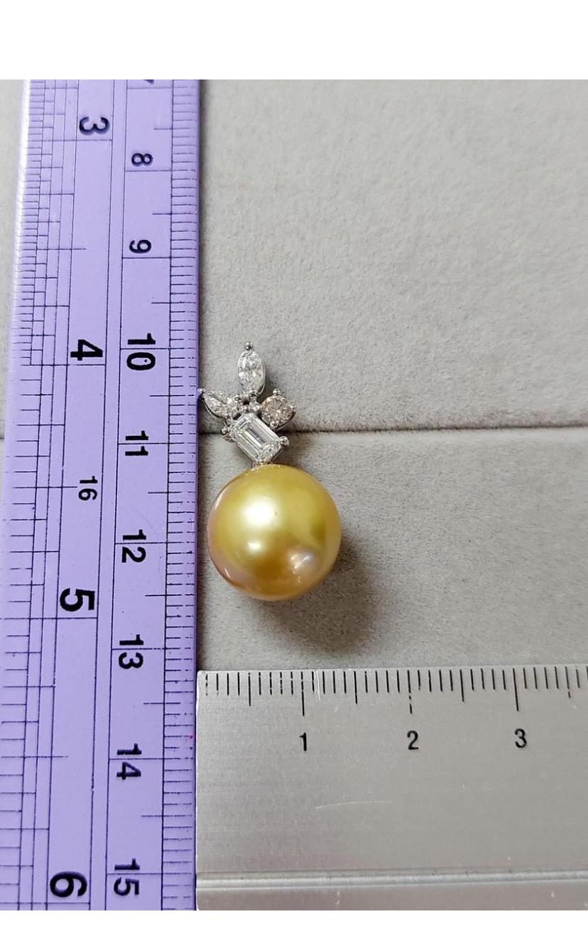 GIT Certified Golden South Sea Pearls Diamonds 18K Gold Earrings For Sale 1