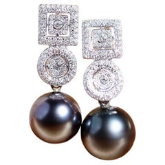 GIT Certified Pearls Diamonds 18K Gold Earrings