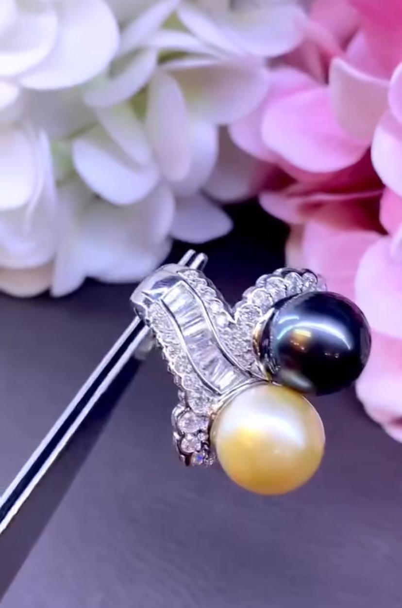 Perle di Tahiti dorate dei mari del sud certificate GIT 2,90 carati  Anello con diamanti in oro 18 carati in vendita 2