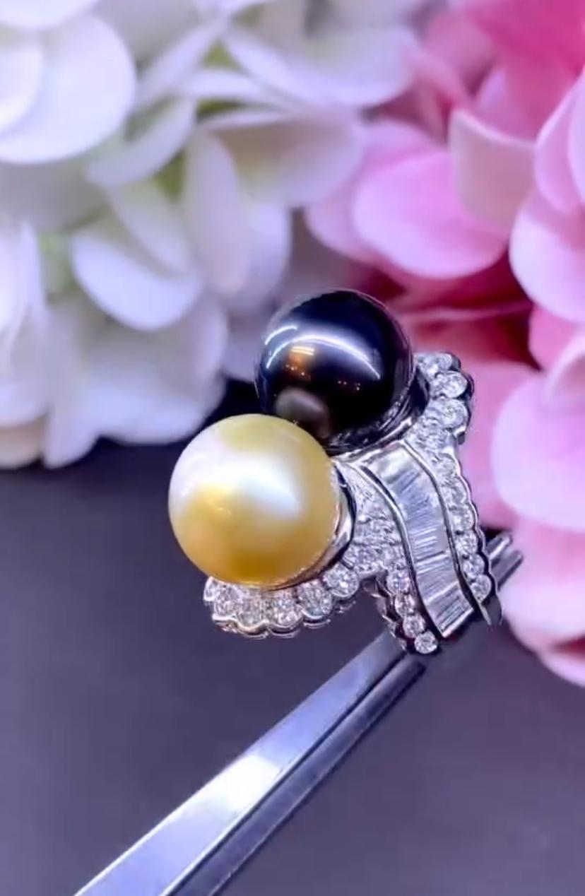 Perle di Tahiti dorate dei mari del sud certificate GIT 2,90 carati  Anello con diamanti in oro 18 carati in vendita 3