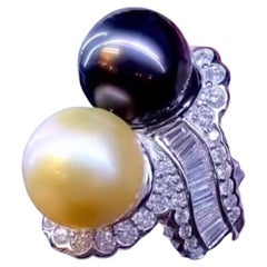 Perle di Tahiti dorate dei mari del sud certificate GIT 2,90 carati  Anello con diamanti in oro 18 carati