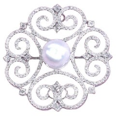 GIT Certified South Sea Pearl 2.30 Ct Diamonds 18K Gold Brooch/Pendant