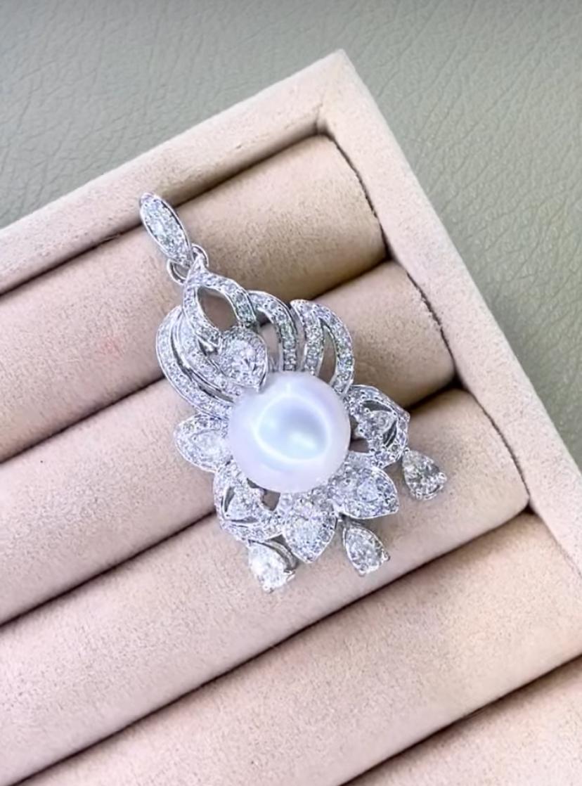 GIT Zertifizierte Südseeperle 2,80 Karat Diamanten 18K Gold  Anhänger im Angebot 1
