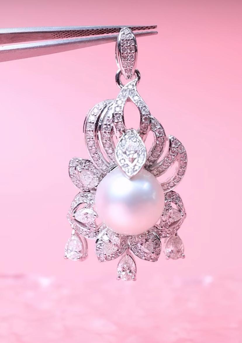 GIT Zertifizierte Südseeperle 2,80 Karat Diamanten 18K Gold  Anhänger im Angebot 2