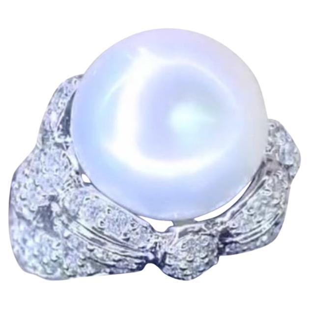 GIT Certified South Sea Pearl 3.00 Ct Diamonds 18K Gold Ring For Sale