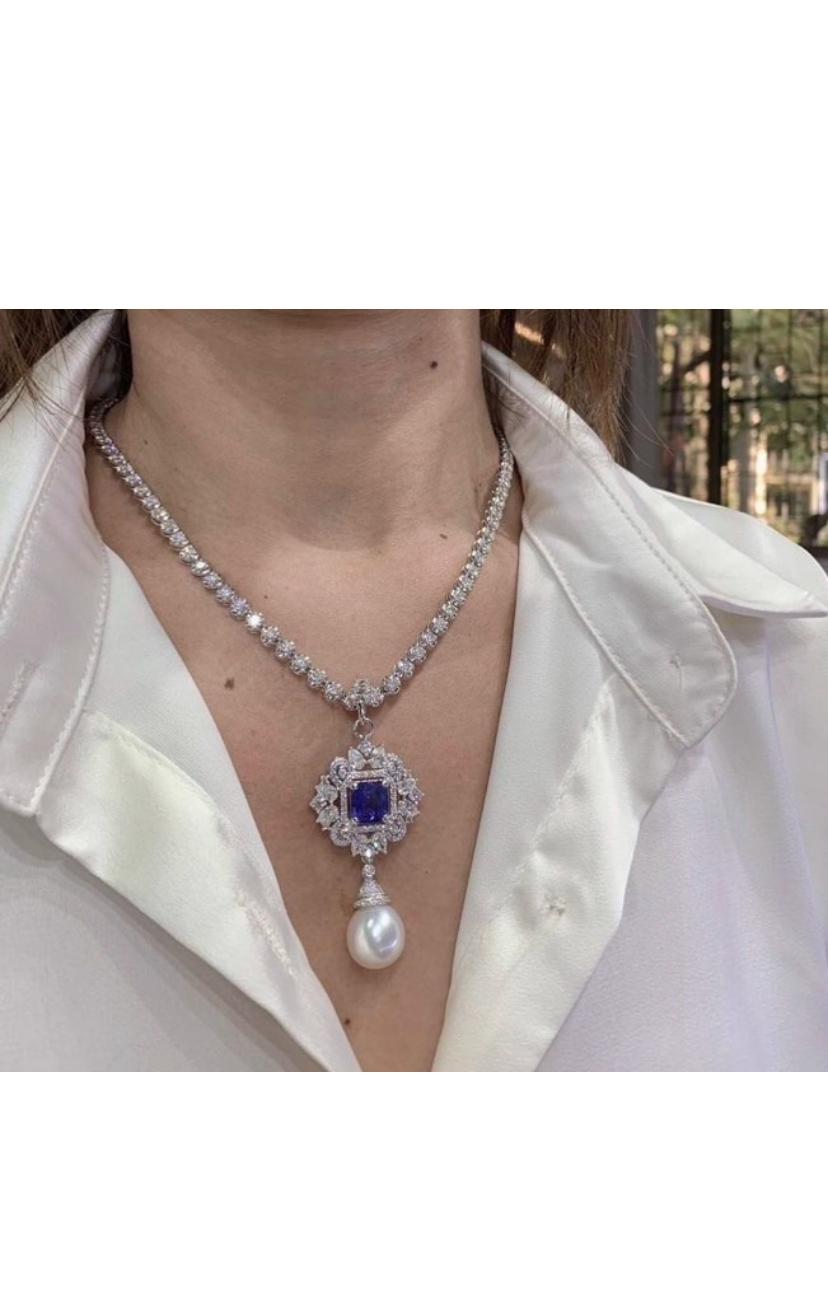 Perla dei mari del sud certificata GIT 3,60 ct Zaffiro di Ceylon 3,40 ct Ciondolo con diamanti in vendita 1