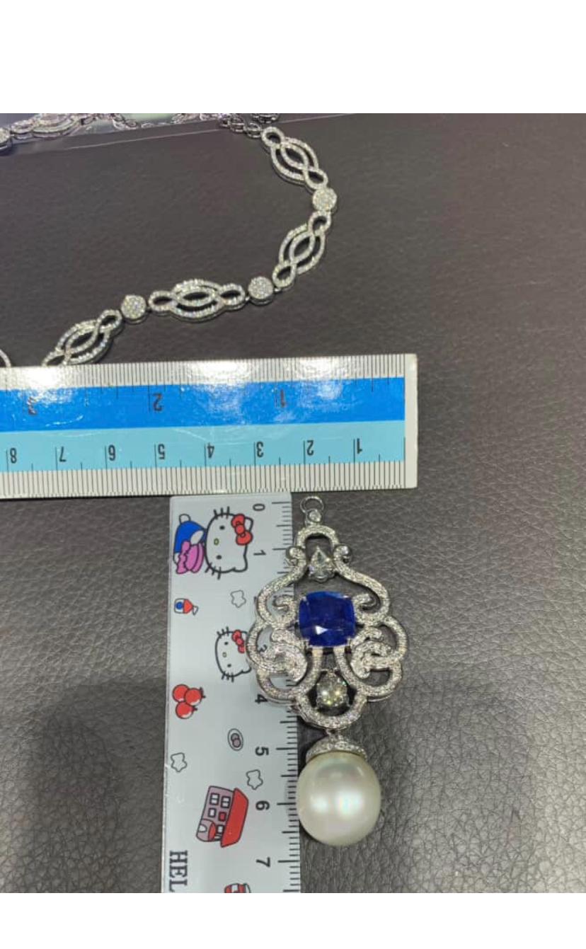 Ciondolo con perla dei mari del sud certificata GIT 6,00 carati di zaffiro di Ceylon 2,60 carati di diamanti in vendita 2