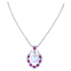 GIT Certified South Sea Pearl Burma Ruby Diamonds 18K Gold Pendant