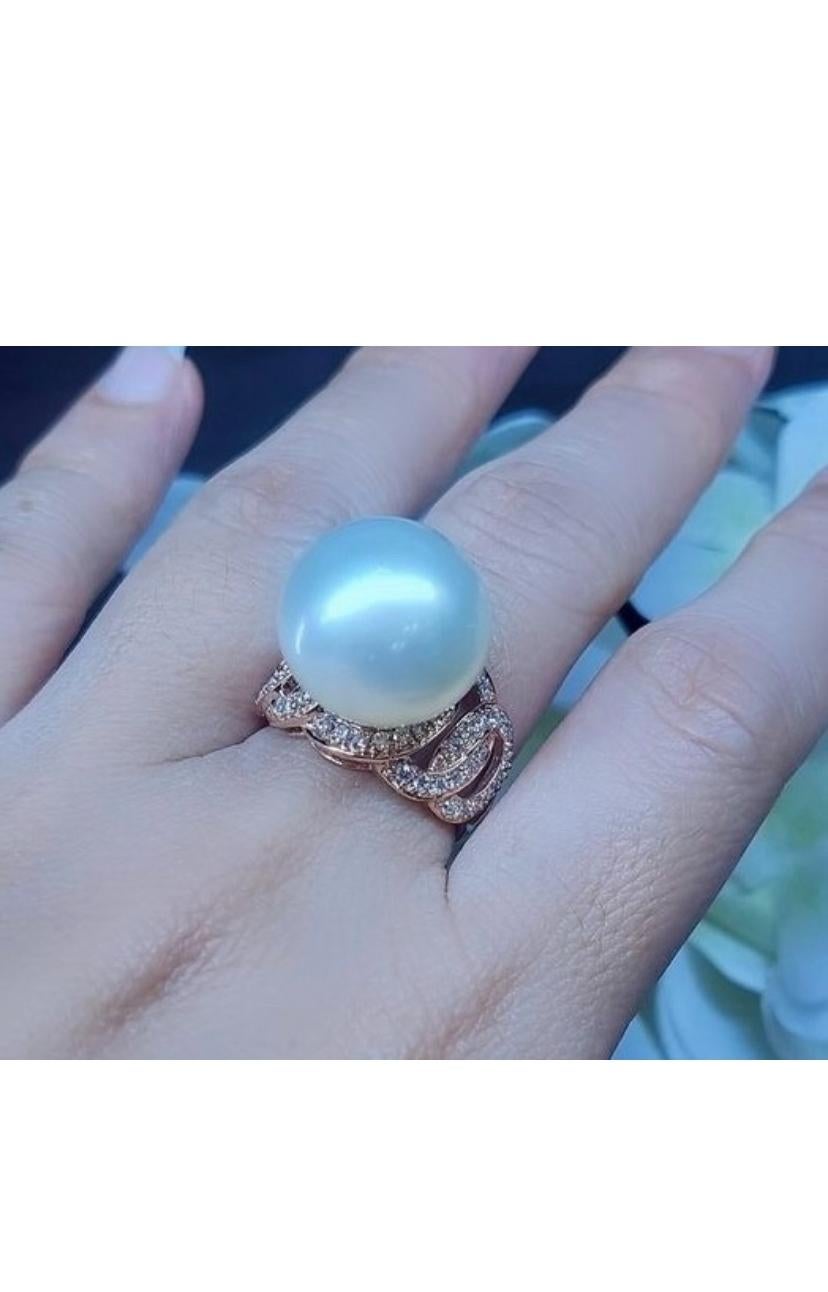 GIT Certified South Sea Pearl  Diamonds 18K Gold Cocktail Ring For Sale 5