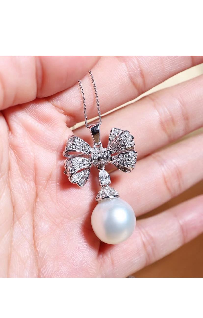 Pendentif en or 18 carats avec perles des mers du Sud certifiées GIT et diamants en vente 4