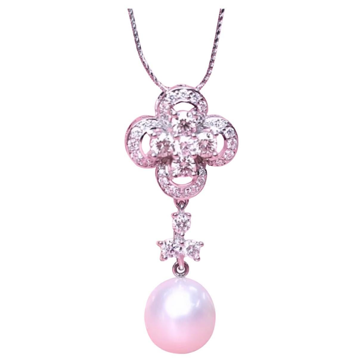 GIT Certified South Sea Pearl Diamonds 18K Gold Pendant For Sale