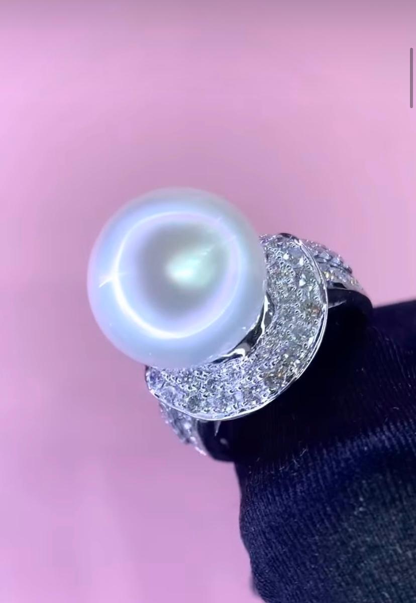 GIT Certified South Sea Pearl Diamonds 18K Gold Ring For Sale 6