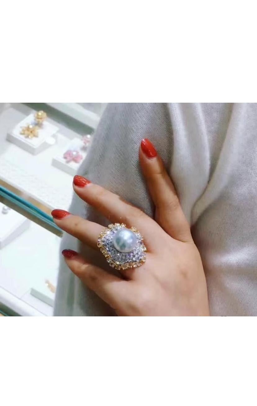 Anello con diamanti di perle dei mari del sud certificati GIT in oro 18 carati in vendita 6